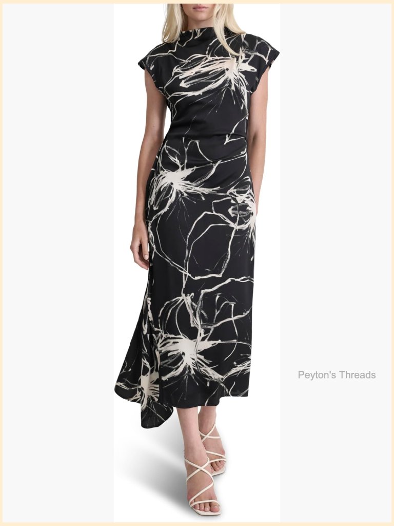 Sleeveless Mock Neck Ruched Bodice Asymmetrical Hem Maxi Dress